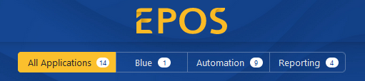 EPOS Anwendungsbereiche, neue WebUI im Überblick, Kategorien: All Applications, Blue, Automation, Reporting